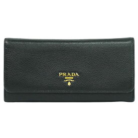 本物 プラダ PRADA レザー 長財布 ロングウォレット ブラック 財布 ウォレット 中古・