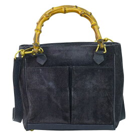 本物 グッチ GUCCI バンブー 2WAY ショルダーバッグ ハンドバッグ ポシェット スエード レザー ネイビー Bamboo バッグ 中古・