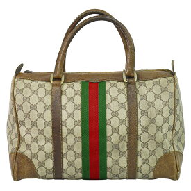 本物 グッチ GUCCI オールドグッチ シェリーライン GGスプリーム ミニ ボストンバッグ ハンドバッグ ベージュ ブラウン Shelly Line バッグ 中古・