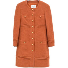 本物 シャネル CHANEL 推定 ウール シルク コート アウター 34 オレンジ レディース 衣類 洋服 中古・