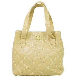 本物 シャネル CHANEL ワイルドステッチ ココマーク トートバッグ ハンドバッグ レザー ベージュ Wild Stitch バッグ 中古・