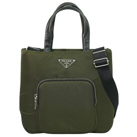本物 プラダ PRADA テスート ポケット 2WAY ショルダーバッグ トートバッグ ハンドバッグ ナイロン カーキ 1BG273 バッグ 中古・