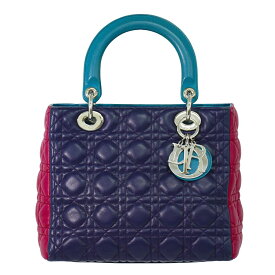 本物 クリスチャン ディオール Christian Dior レディディオール カナージュ ハンドバッグ レザー パープル ピンク ブルー バッグ 中古・