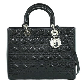 本物 クリスチャン ディオール Christian Dior レディディオール カナージュ 2WAY ショルダーバッグ ハンドバッグ パテント レザー ネイビー バッグ 中古・