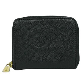 本物 シャネル CHANEL ココマーク コインケース 小銭入れ キャビアスキンレザー ブラック Coco Mark 財布 ウォレット 中古・