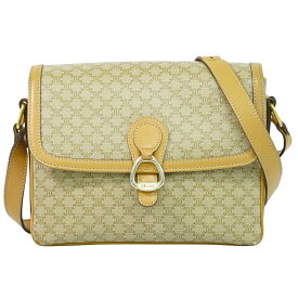 本物 セリーヌ CELINE マカダム ショルダーバッグ ポシェット PVC ベージュ Macadam バッグ 中古・