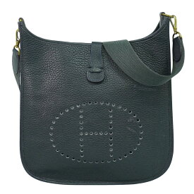 本物 エルメス HERMES エヴリン 1 GM アルデンヌ レザー ショルダーバッグ 〇T刻 1990年 ネイビー Evelyne バッグ 中古・
