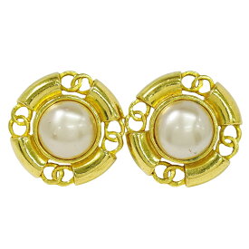 本物 シャネル CHANEL ココマーク フェイクパール イヤリング GP ゴールド メッキ ホワイト Coco Mark アクセサリー ジュエリー 中古・