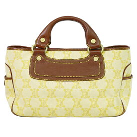 本物 セリーヌ CELINE マカダム ブギーバッグ ハンドバッグ トートバッグ キャンバス イエローベージュ Macadam バッグ 中古・