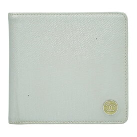 本物 シャネル CHANEL ココマーク ココボタン 二つ折り 折財布 コンパクトウォレット レザー シルバー Coco Mark 財布 ウォレット 中古・