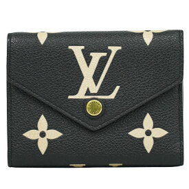 本物 ルイヴィトン LOUIS VUITTON LV ポルトフォイユ ヴィクトリーヌ モノグラム アンプラントレザー ブラック 折財布 M80968 ビトン 財布 ウォレット 中古・