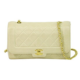 本物 シャネル CHANEL ダイアナ ココマーク マトラッセ チェーン ショルダーバッグ ポシェット ラムスキン レザー ベージュ Dian バッグ 中古・