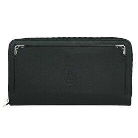 本物 カルティエ Cartier マスト ドゥ カルティエ ラウンドファスナー 長財布 ロングウォレット レザー ブラック 財布 ウォレット 中古・