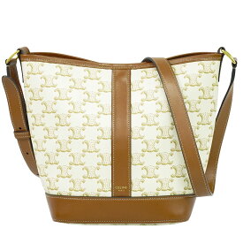 本物 セリーヌ CELINE トリオンフ スモール バケット ショルダーバッグ ポシェット PVC ホワイト ブラウン バッグ 中古・