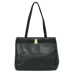 本物 サルヴァトーレ フェラガモ Salvatore Ferragamo ヴァラ ショルダーバッグ トートバッグ クロコダイル型押し レザー ブラック バッグ 中古・