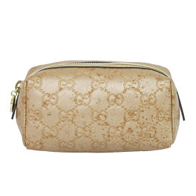本物 グッチ GUCCI グッチシマ レザー ポーチ 小物入れ ピンクベージュ 153228 雑貨 小物 中古・