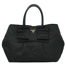 本物 プラダ PRADA リボン トートバッグ ハンドバッグ ナイロン ブラック バッグ 中古・