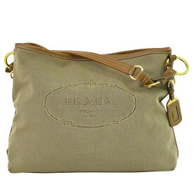 本物 プラダ PRADA ロゴ ショルダーバッグ キャンバス ブラウン バッグ 中古・