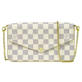 本物 ルイヴィトン LOUIS VUITTON LV ポシェット フェリシー ダミエ アズール チェーン ショルダーバッグ ポシェット ホワイト グレー N63106 ビトン バッグ 中古・