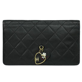 本物 シャネル CHANEL ココマーク マトラッセ バレンタイン限定 長財布 ロングウォレット レザー ブラック Matelasse 財布 ウォレット 中古・