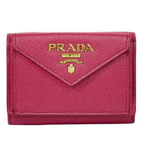 本物 プラダ PRADA サフィアーノメタル レザー 三つ折り 折財布 コンパクトウォレット ピンク 1MH021 Saffiano 財布 ウォレット 中古・