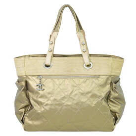 本物 シャネル CHANEL ココマーク パリビアリッツ GM トートバッグ ハンドバッグ コーティングキャンバス ゴールド バッグ 中古・
