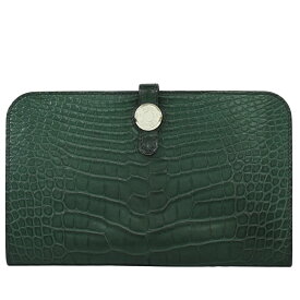 本物 エルメス HERMES ドゴン GM アリゲーター レザー 長財布 ロングウォレット T刻 2015年 グリーン 財布 ウォレット 中古・