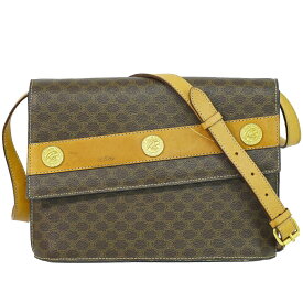 本物 セリーヌ CELINE マカダム メダル モチーフ ショルダーバッグ ポシェット PVC ブラウン Macadam バッグ 中古・