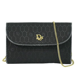 本物 クリスチャン ディオール Christian Dior ハニカム柄 チェーン ショルダーバッグ ポシェット キャンバス ブラック バッグ 中古・