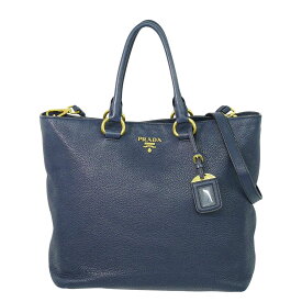 本物 プラダ PRADA レザー 2WAY ショルダーバッグ トートバッグ ハンドバッグ ネイビー バッグ 中古・