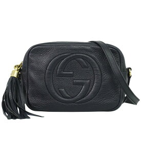 本物 グッチ GUCCI ソーホー スモールディスコ タッセル ショルダーバッグ ポシェット レザー ネイビー 308364 Soho バッグ 中古・