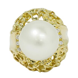 本物 南洋パール 13.7mm ダイヤモンド 0.09ct K18 YG リング 指輪 12号 イエローゴールド ホワイト アクセサリー ジュエリー 中古