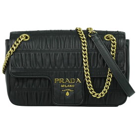 本物 プラダ PRADA ナッパゴーフル チェーン ショルダーバッグ ポシェット レザー ブラック Nappa Gaufre バッグ 中古・