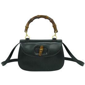 本物 グッチ GUCCI バンブー 2WAY ショルダーバッグ ハンドバッグ ポシェット レザー ブラック Bamboo バッグ 中古・