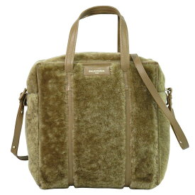 本物 バレンシアガ BALENCIAGA バザールショッパー 2WAY ショルダーバッグ ハンドバッグ ポシェット ムートン レザー ブラウン 443096 バッグ 中古・