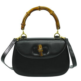 本物 グッチ GUCCI バンブー 2WAY ショルダーバッグ ハンドバッグ ポシェット レザー ブラック Bamboo バッグ 中古・