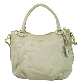 本物 プラダ PRADA レザー 2WAY ショルダーバッグ ハンドバッグ グレー バッグ 中古・