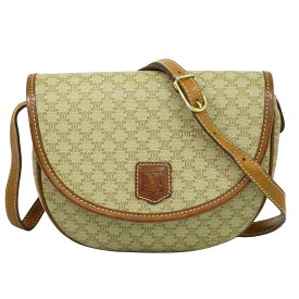 本物 セリーヌ CELINE マカダム ショルダーバッグ ポシェット PVC ベージュ Macadam バッグ 中古・