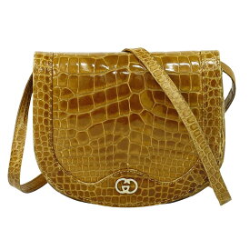 本物 グッチ GUCCI クロコダイル レザー ショルダーバッグ ポシェット ブラウン バッグ 中古・