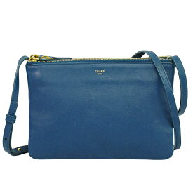 本物 セリーヌ CELINE トリオ スモール ショルダーバッグ ポシェット レザー ブルー Trio バッグ 中古・