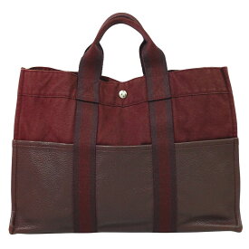 本物 エルメス HERMES フールトゥ MM トートバッグ ハンドバッグ キャンバス レザー ボルドー Fourre Tout バッグ 中古・