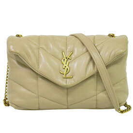 本物 サンローラン SAINT LAURENT ルル パファー チェーン ショルダーバッグ ポシェット レザー ベージュ 620333 バッグ 中古・