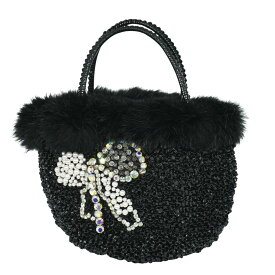 本物 アンテプリマ ANTEPRIMA リボンモチーフ ワイヤーバッグ ハンドバッグ ビニール ファー ブラック ホワイト バッグ 中古・