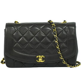 本物 シャネル CHANEL ダイアナ ココマーク マトラッセ チェーン ショルダーバッグ ポシェット ラムスキン レザー ブラック Dian バッグ 中古・