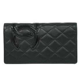 本物 シャネル CHANEL ココマーク カンボンライン 長財布 ロングウォレット レザー ブラック 財布 ウォレット 中古・