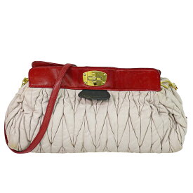 本物 ミュウミュウ MIU MIU マテラッセ ショルダーバッグ ポシェット レザー ピンクベージュ レッド バッグ 中古・
