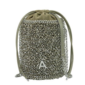 本物 アンテプリマ ANTEPRIMA SECCHIO MINI ワイヤーバッグ 巾着 ショルダーバッグ ポシェット ビニール グレージュ シルバー PB20FJH6S5 バッグ 中古・