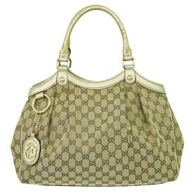 本物 グッチ GUCCI スーキー GGキャンバス トートバッグ ハンドバッグ ベージュ ブラウン 211944 Sukey バッグ 中古・
