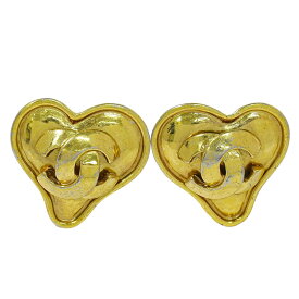 本物 シャネル CHANEL ココマーク ハート イヤリング GP ゴールド メッキ Coco Mark アクセサリー ジュエリー 中古・