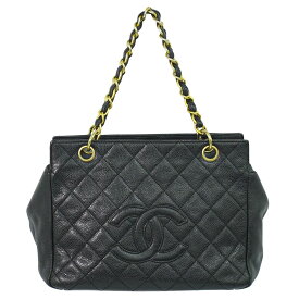本物 シャネル CHANEL ココマーク マトラッセ チェーン トートバッグ ハンドバッグ キャビアスキン レザー ブラック Matelasse バッグ 中古・